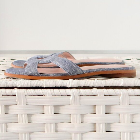 Anthropologie Avec Les Filles Blaye Chambray Slide Sandals Flip Flops Flats 7 - Picture 2 of 16